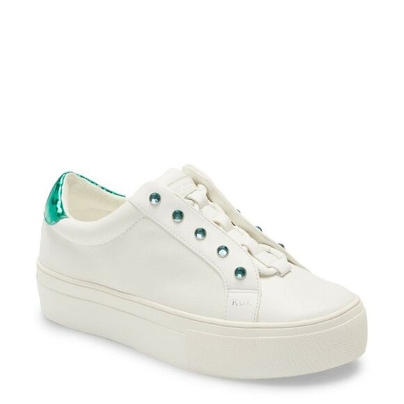 Kurt Geiger White And Green Rhinestone Liviah Platform Sneaker - Picture 1 of 5